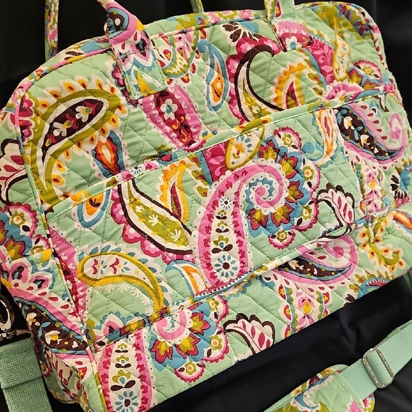 Vera Bradley Large Green, Pink Paisley Tutti Frutti Quilted Weekender Duffle Bag - Picture 3 of 10